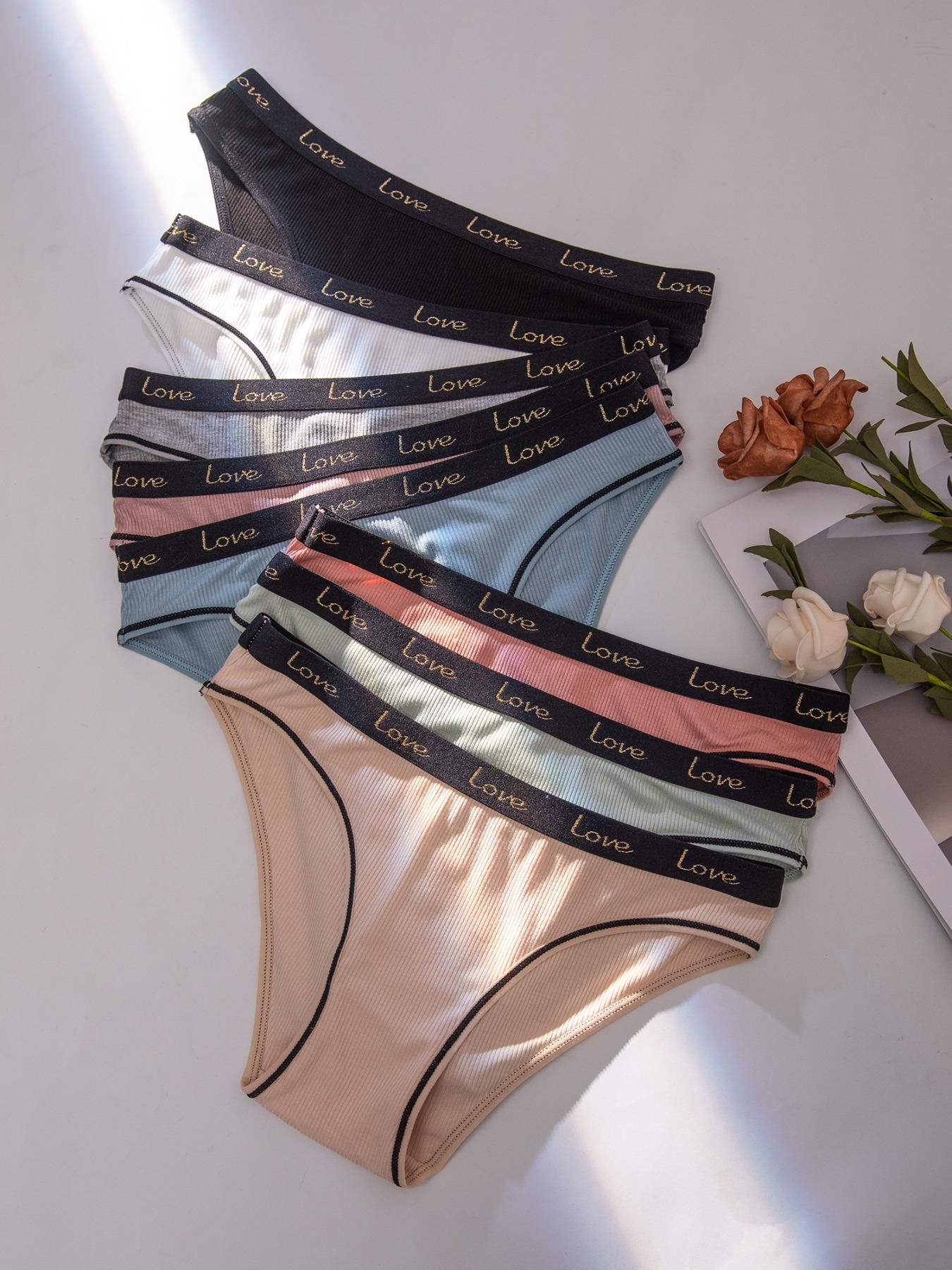 Women's Letter Print Contrast Binding Panty, Regular Fit Lady Soft Comfy Pastel Breathable Knicker for Daily Wear, Women's Comfort Underwear for Fall, Womenswear Panties