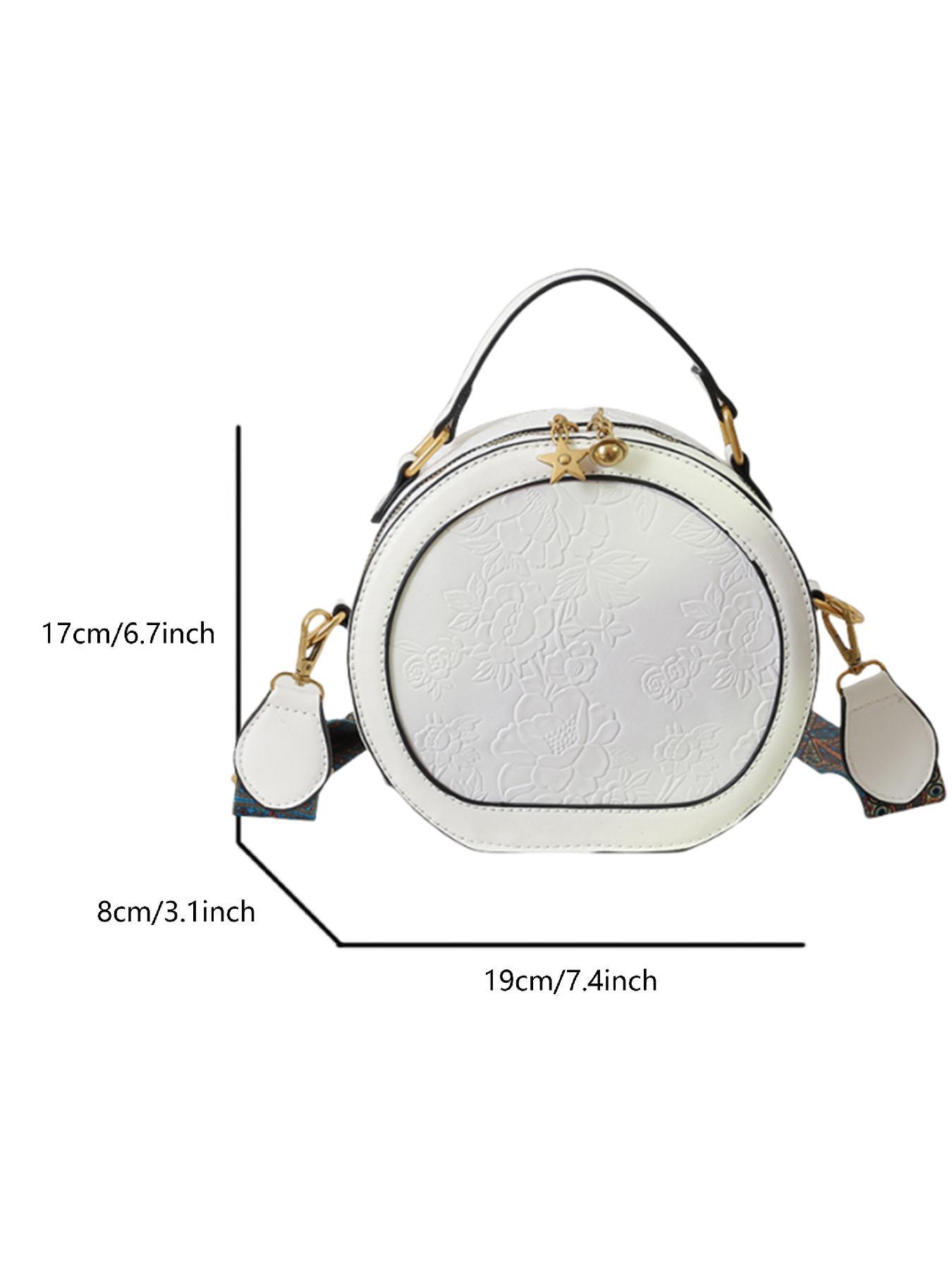 Vintage Floral Pattern Handbag, Floral Embossed Satchel, Fashionable Elegant Embossed Bag, Star Decorated Crossbody Bag for Women 2025, Trendy Luxury Designer Matching Shoulder Everyday Bag for Women, Crossbody Purses, Pu Tote Satchel