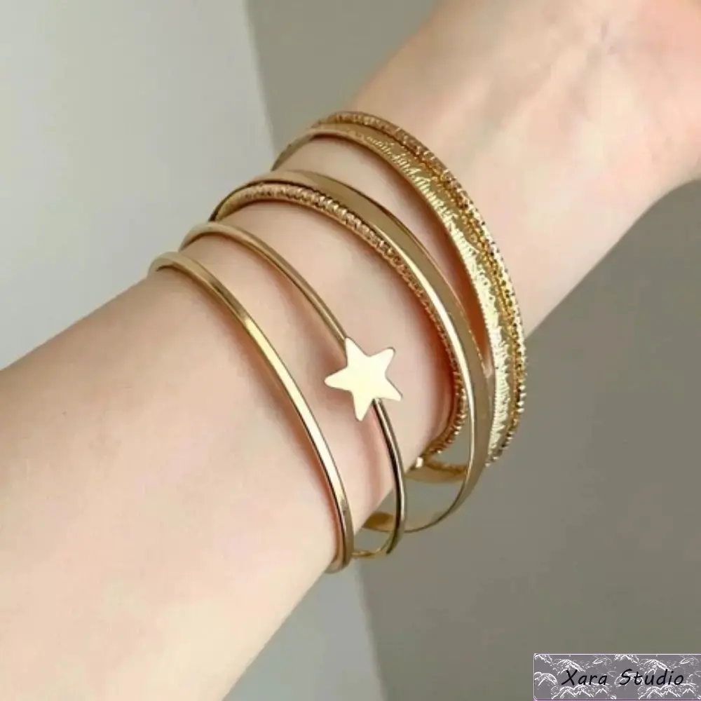 Vintage Star Design Bracelet Set, Stackable Bracelet, Stackable Cuff Bracelet, Women's Casual Party Jewelry, Simple Style Multi-Layered Accessory, Perfect Gift Idea,summerwins