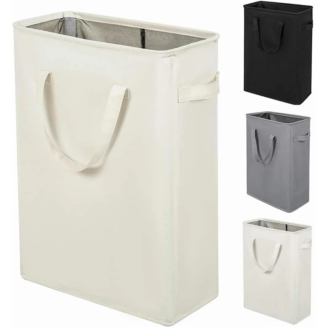 Narrow Laundry Hamper, Skinny Laundry Basket, 45L Beige, 24" | Slim Laundry hamper for Small Spaces laundry bag with handle, Foldable clothes hampers for laundry basket organizer