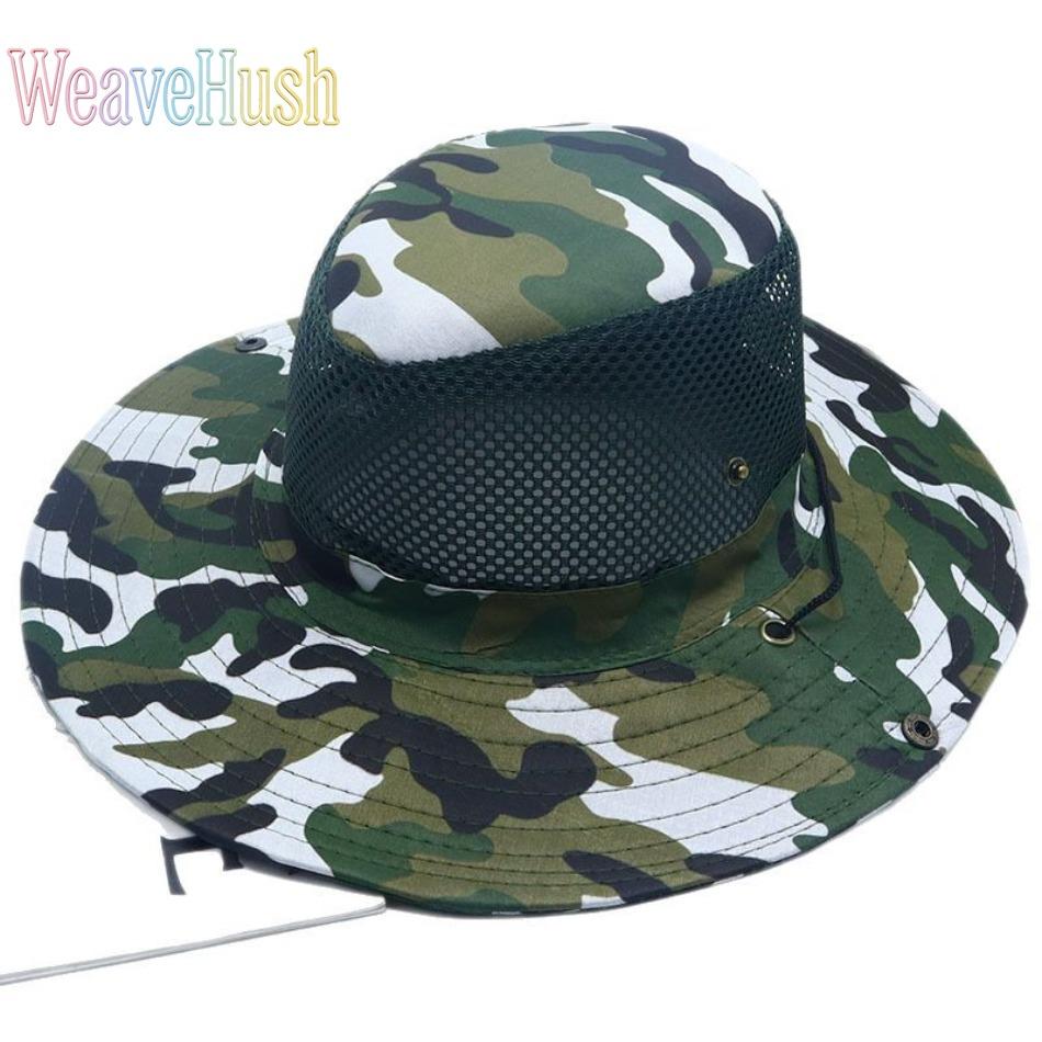 Camouflage Bucket Hat for Men, Wide Brim Outdoor Sun Shade Hat, Breathable Military Style Fishing & Hiking Cap, Ventilated Mesh Camo Boonie Hat for Spring Summer Travel, Camping, Safari & Outdoor Activities