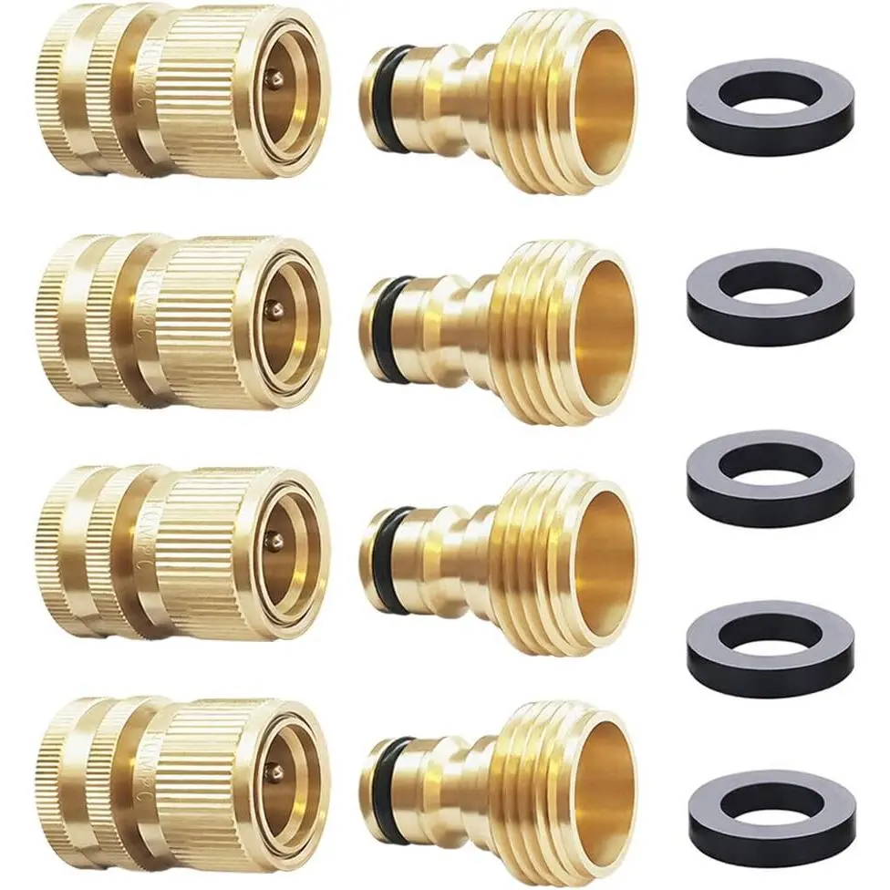 Penitue 2-Set Brass Garden Hose Quick Connect Kit, No-Leak Universal Heavy-Duty 3/4" GHT Connectors, Button-Operated Instant Connection Fittings for Hose Repair & Tube Adapters