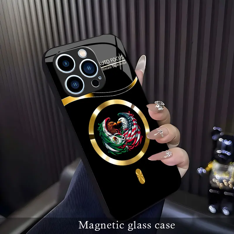 For[iPhone 14 Pro Max]Mexican Eagle Magnetic Glass Case, Vintage Latin Culture Print Design, Shockproof & Wear-Resistant Protective Cover, MagSafe-Compatible Wireless Charging, Unisex Ethnic Style Phone Case.XS9527