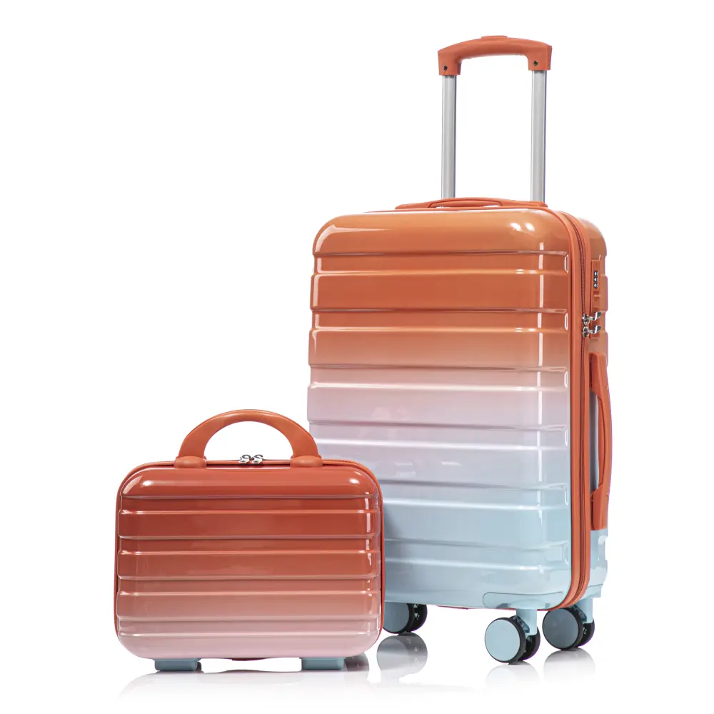 14"/20" 2 pcs/set in PC Spinner Wheel Luggage, Carry on Suitcase, With Gradient Color and Combination Lock(Blue+Red)