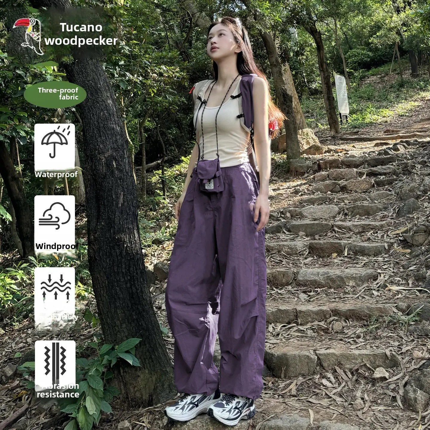 Women's Woodpecker Quick-Drying Charging Cargo Bottoms, Summer Thin Adjustable Elastic Fabric Outdoor Mountaineering Pants, Casual, Breathable, Essential, Comfortable, Pockets