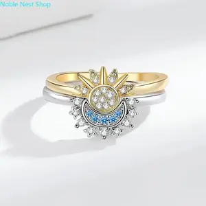 Adjustable Sun & Moon Celestial Ring Set, Trendy New Style Minimal Finger Bands, All-Match Fashion Jewelry for Daily Outfits & Parties, Romantic Sentimental Gift for Girlfriend
