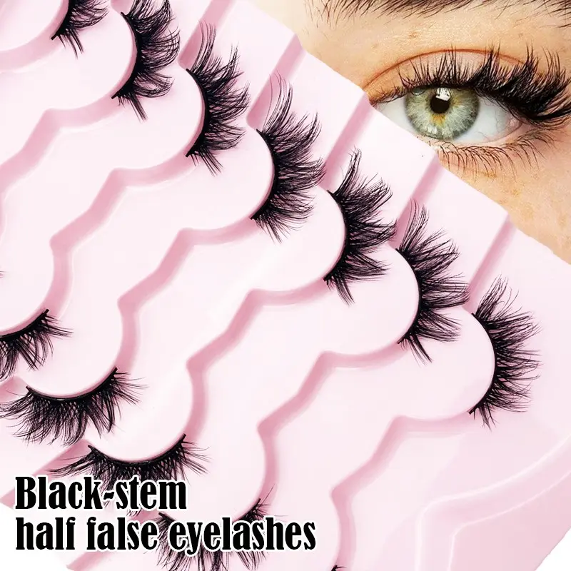 7 Pairs Natural Look Partial False Eyelashes, Create Lightweight Fluffy Cat Eye Makeup, Natural Short Accent Lashes, Outer Corner Lashes, 3/4 Lashes, Reusable Suitable For Daily Use