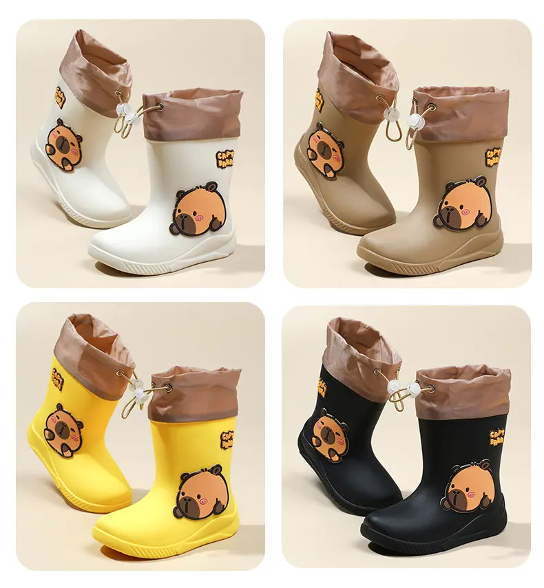 Capybara Rubber Boots For Kids Anti-Slip Youngsters's Mid-Calf Rain Boots With Elastic Band Boy and Girl Comfortable Rain Shoes
