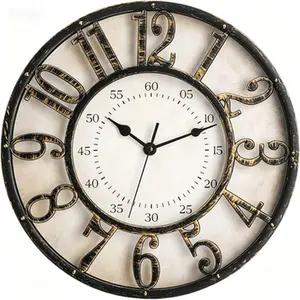 Retro 12 Inch Wall Clock, Silent Non-Ticking Battery Operated Round Quartz Clock, Raised 3D Arabic Numeral Decorative Clock for Home, Living Room Kitchen Office, Noiseless Accurate Movement