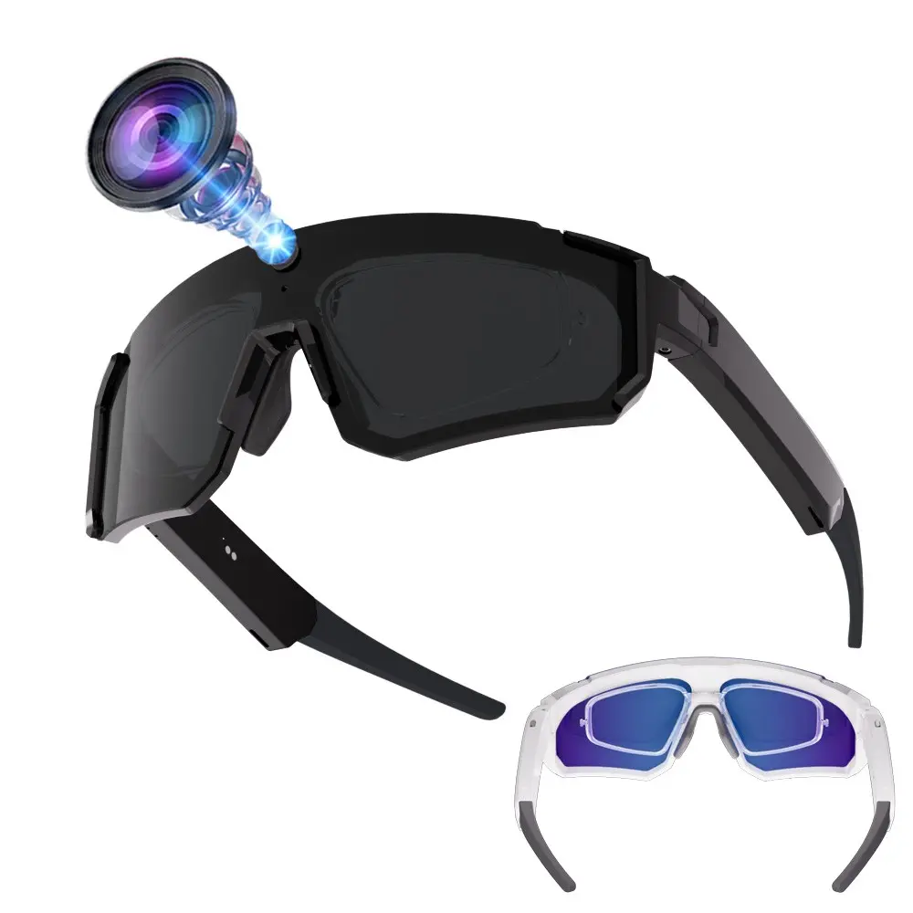 Smart Sport Glasses with Anti-Shake Camera,8MP Camera,1200P Video Recording,4GB Memory Build-in (No SD Card Needed), Build-in Myopia Inner Frame,Bluetooth Call ,Music Control ,AI Translation, 260Mah Battery, IP64 Waterproof, Wireless Smart Glasses