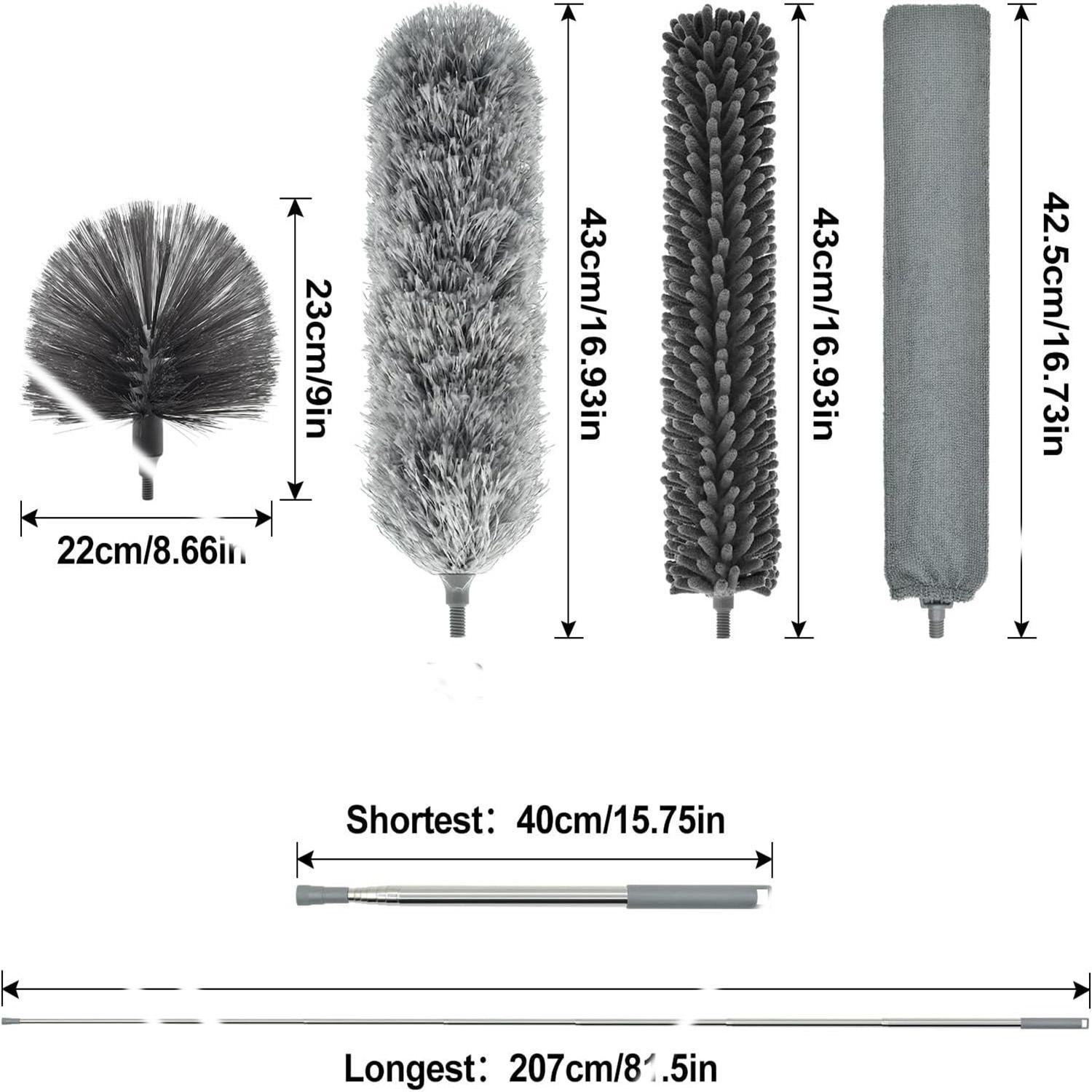 Extendable Feather Duster 4-Piece Set, 30-100 Inch Telescoping Pole, Bendable & Reusable, Perfect for High Ceilings, Fans, Lights, Blinds, Cars, Furniture