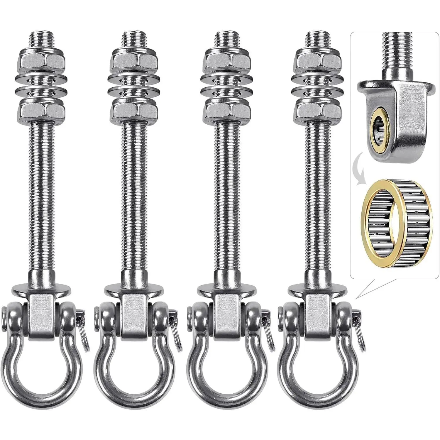 Swing Hangers with Bearing - 4 Pack 304 Stainless Steel Hardware Hooks for Wood & Metal Beams, Ideal for Hanging Hammocks, Yoga Swings, Porch Swing, Boxing Bag, 1500 LB Capacity