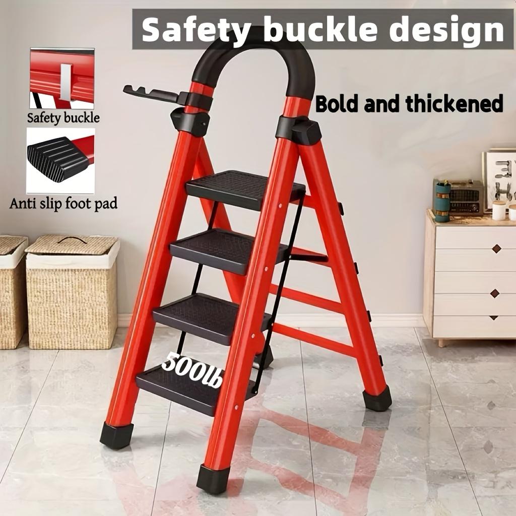 Heavy-duty 3/4/5-step portable folding ladder, with a load capacity of 500 pounds, durable plastic folding ladder with non-slip steps, lightweight and easy to carry, suitable for home and industrial use