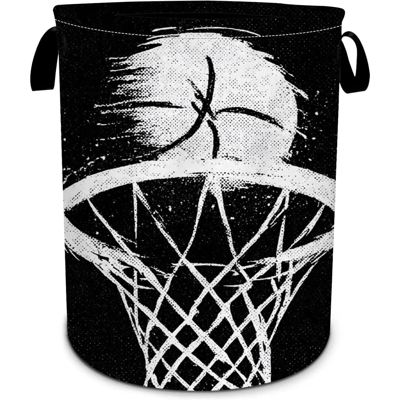 Black Basketball Laundry Basket Collapsible Oxford Cloth Laundry Hamper with Handle Waterproof Clothes for Dorm Bathroom Bedroom 15.7 X 20 Inch