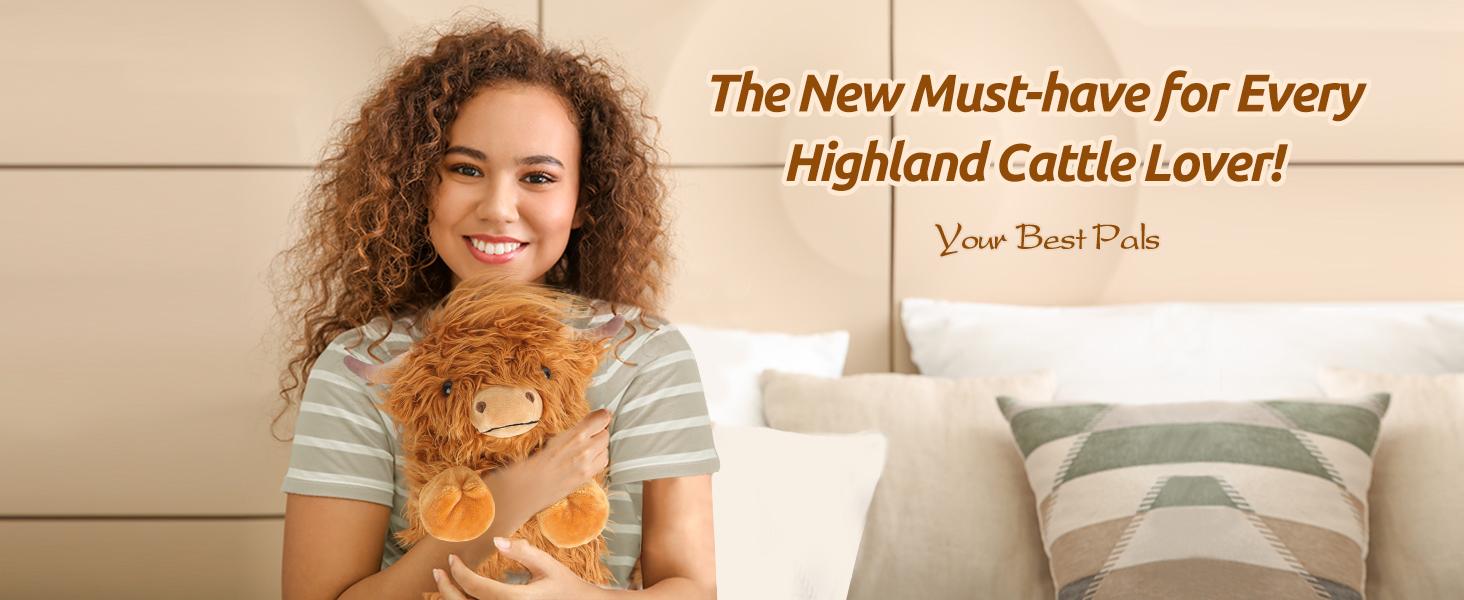 Highland Cow Stuffed Animals, Microwavable Stuffed Animals Heating Pad for Cramps, Pain Stress Relief, Heatable & Coolable Lavender Scented Cow Plush Toy for Anxiety, Women Kid Bedtime Highland Cattle