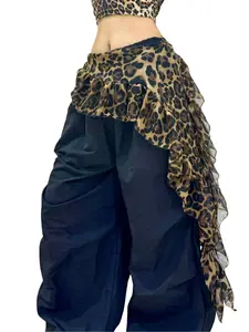Jazz Dance Waist Scarf, Unique Ruffle Ribbon Belt, Kpop Hip Wrap, Layered Waistband, Bold Leopard Print, Street Dance Accessory