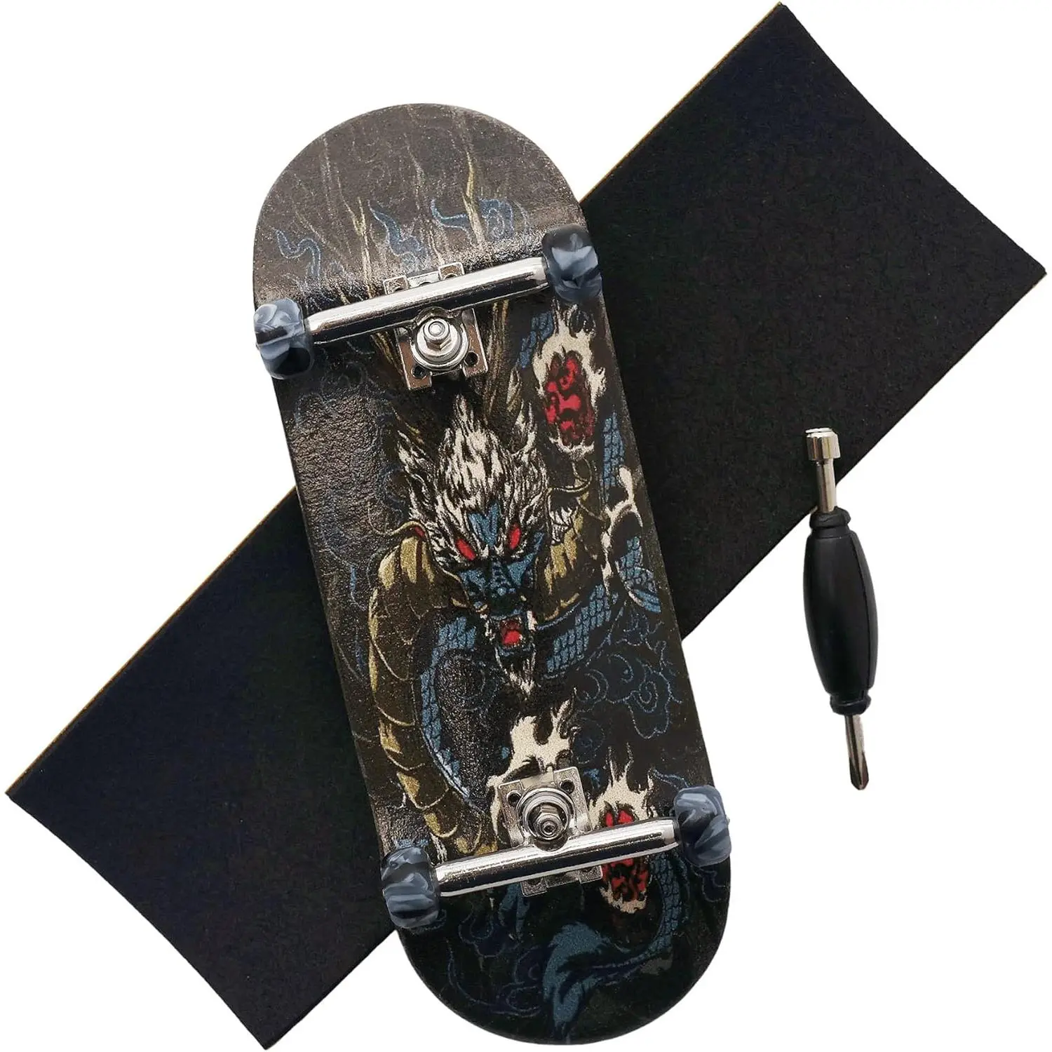 Pro Fingerboard 34mm Wooden Board Professional Finger Skateboard Trucks CNC Swirl Wheels (Dragon)