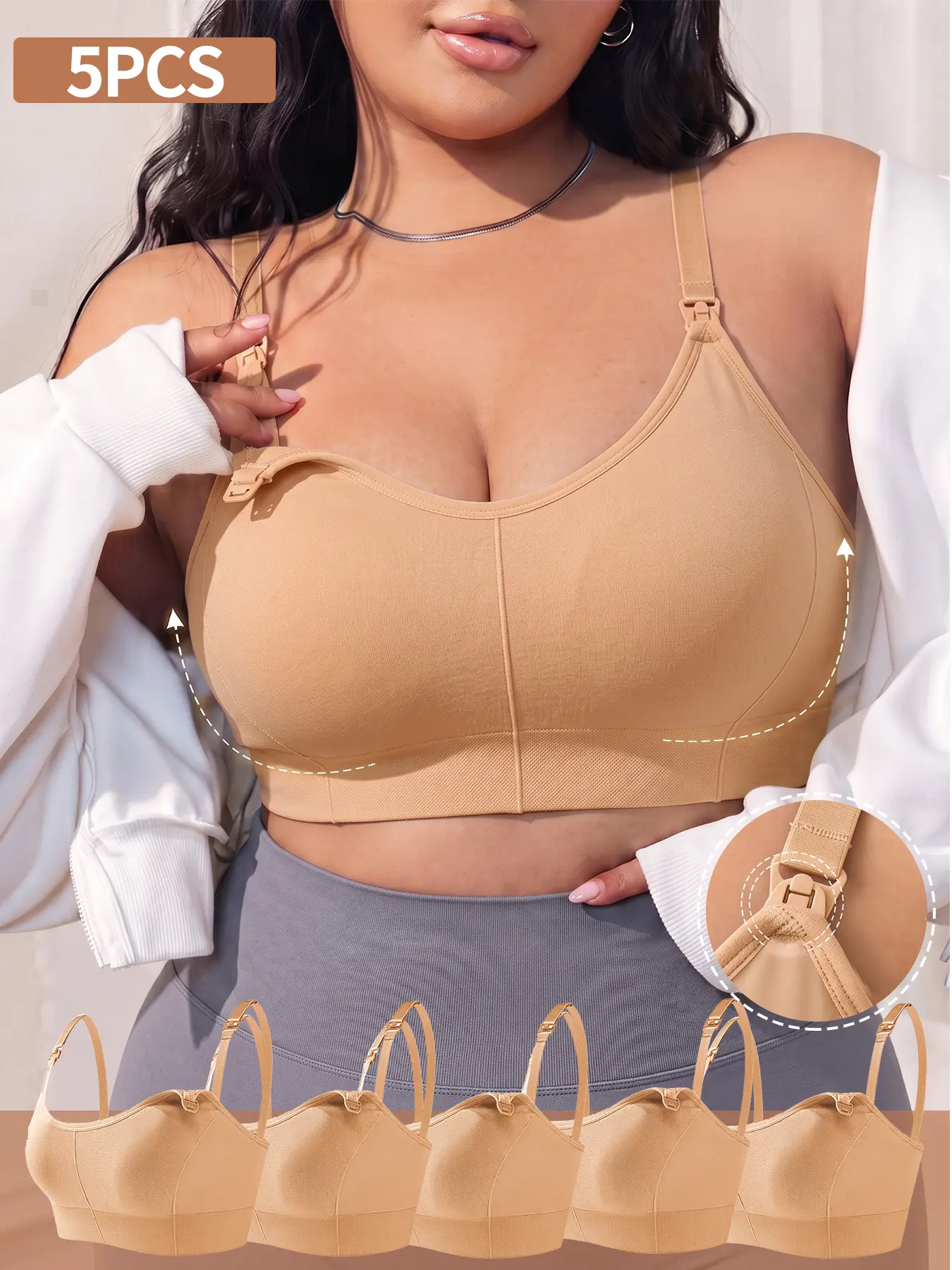 Women's Plus-Size Seamless Front-Closure Nursing Casual Bra with Removable Pads, No Underwire