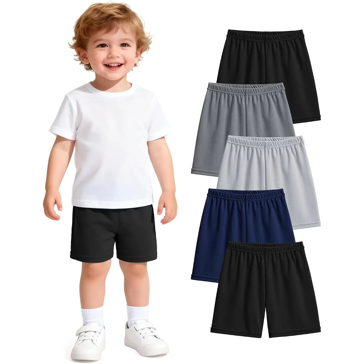 5 Pack Toddler Boy Athletic Shorts Baby Boys Basketball Shorts Soccer Short Pants Summer Clothes Size 2-5T