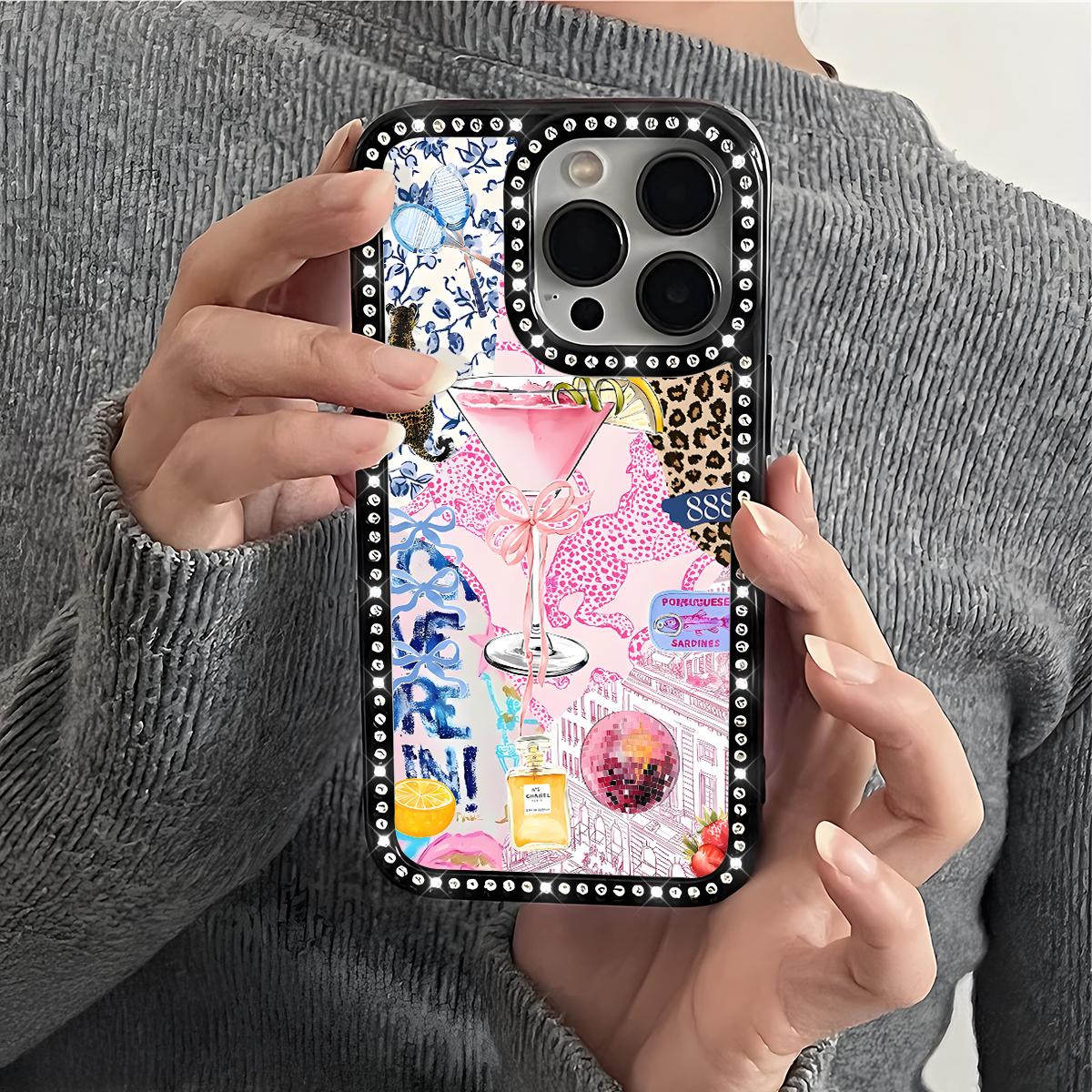 Fashion Leopard-Pattern Bling Glitter Phone Case with Sparkle Diamond , Airbag Anti-Fall Crystal Cover for iPhone 16 15 14 13 12 Pro Max Plus Girl Y2K