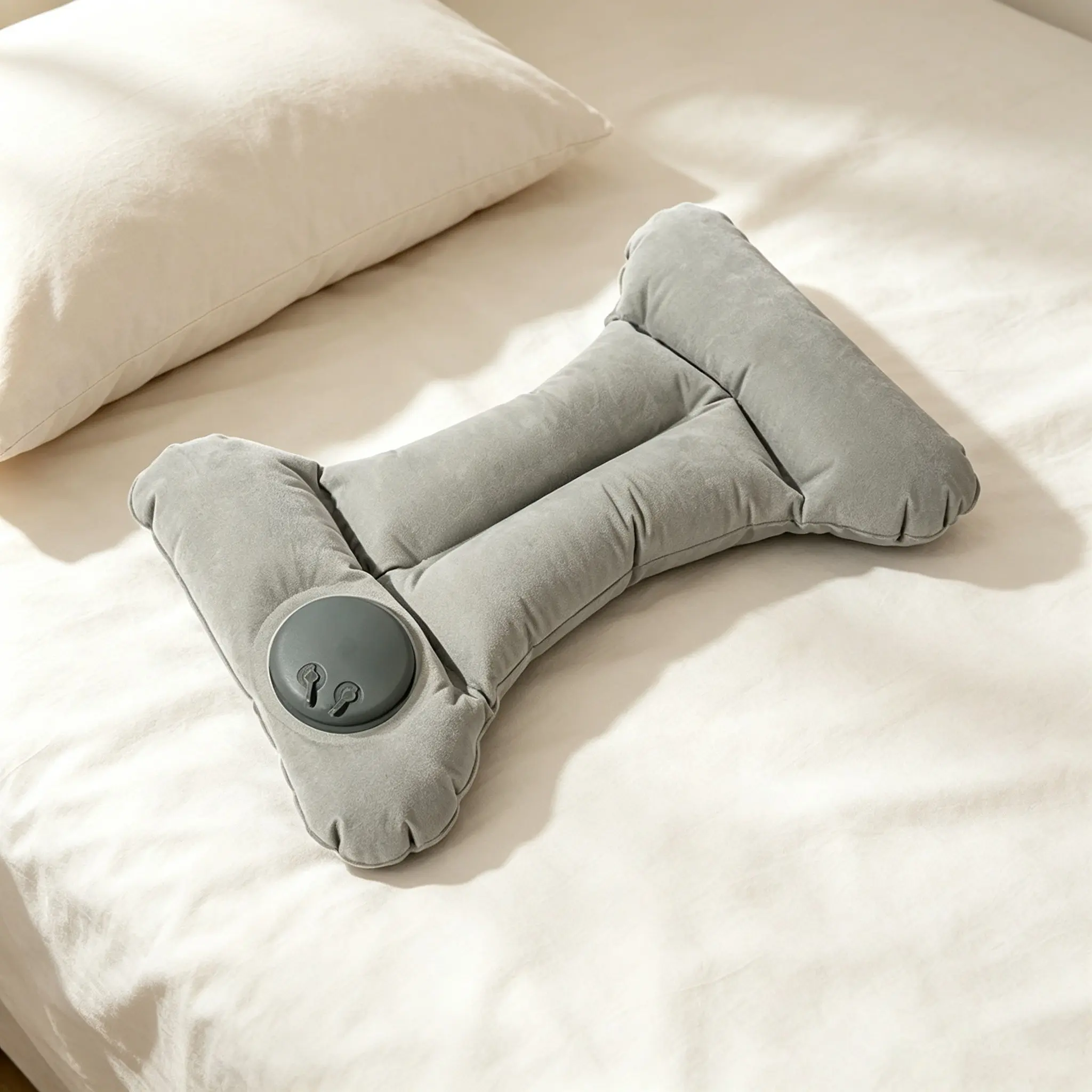 Inflatable H Shaped Lumbar Support Pillow, Velvet Travel Back Cushion for Office Chair, Car, Airplane, Train & Home Use