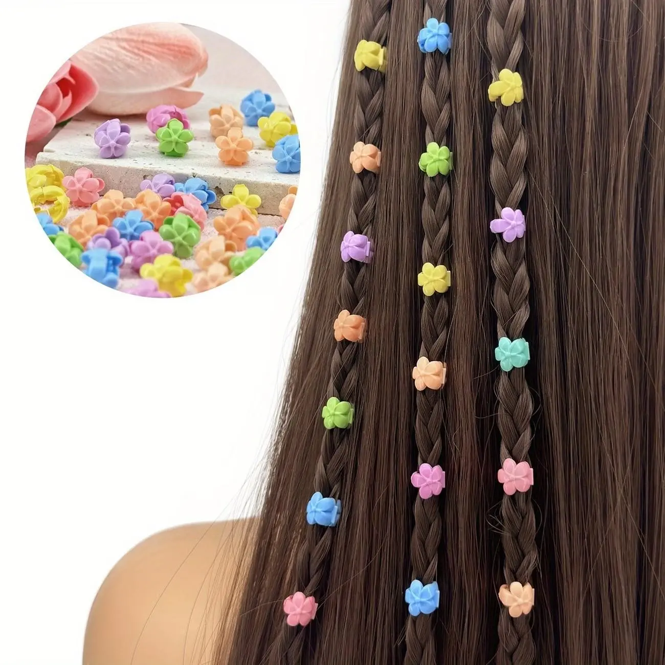 43pcs Boho Flower Hair Accessories, Candy Color Plastic Hair Clips, Hollow Design for Braids, Dreadlocks, Buns, Women's Summer Hair Decor, Fun Hair Clips