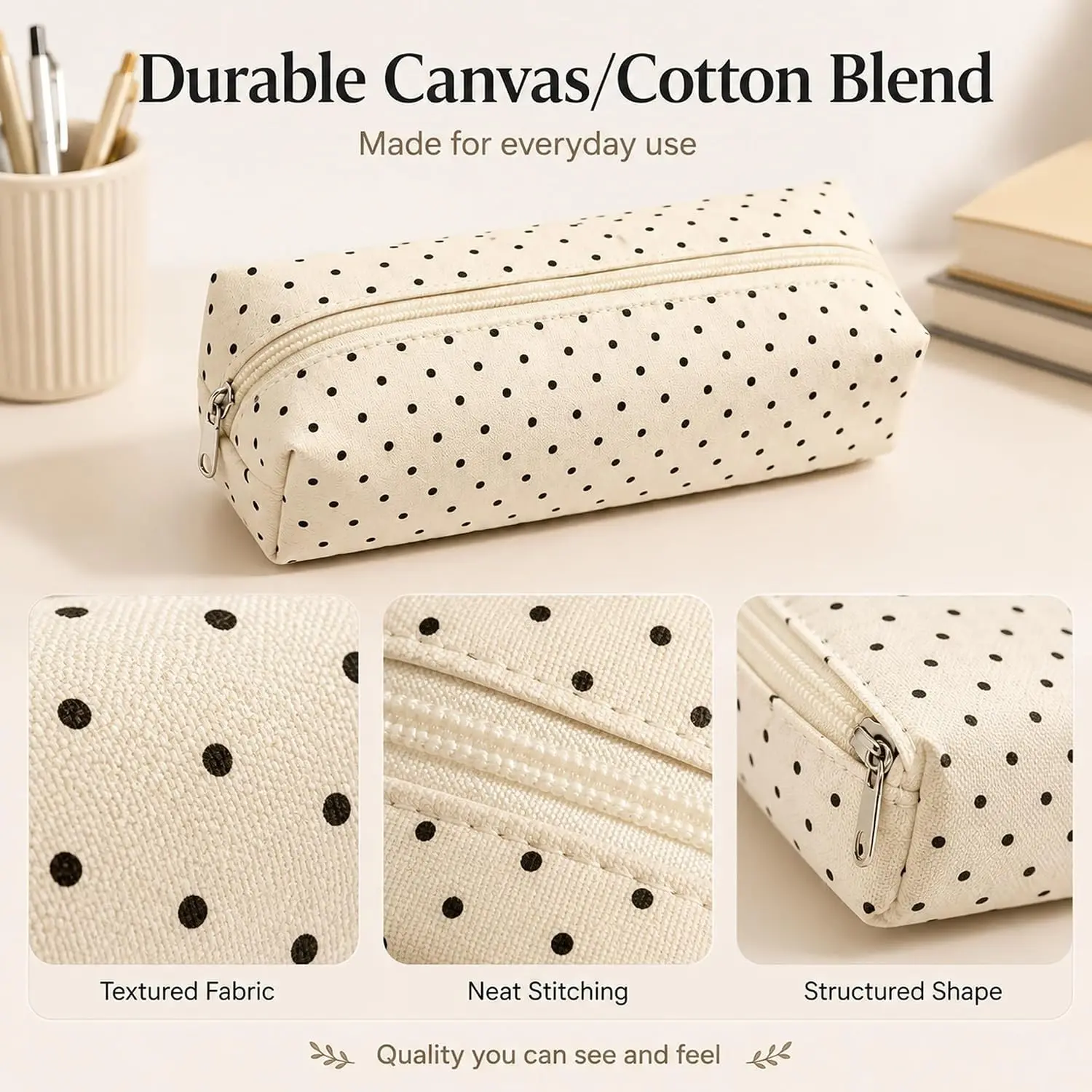1 PC Polka Dot Pencil Case Vintage Aesthetic Pencil Pouch With Large Capacity Zipper Organizer Y2K Style Makeup Storage Bag For School Office Travel
