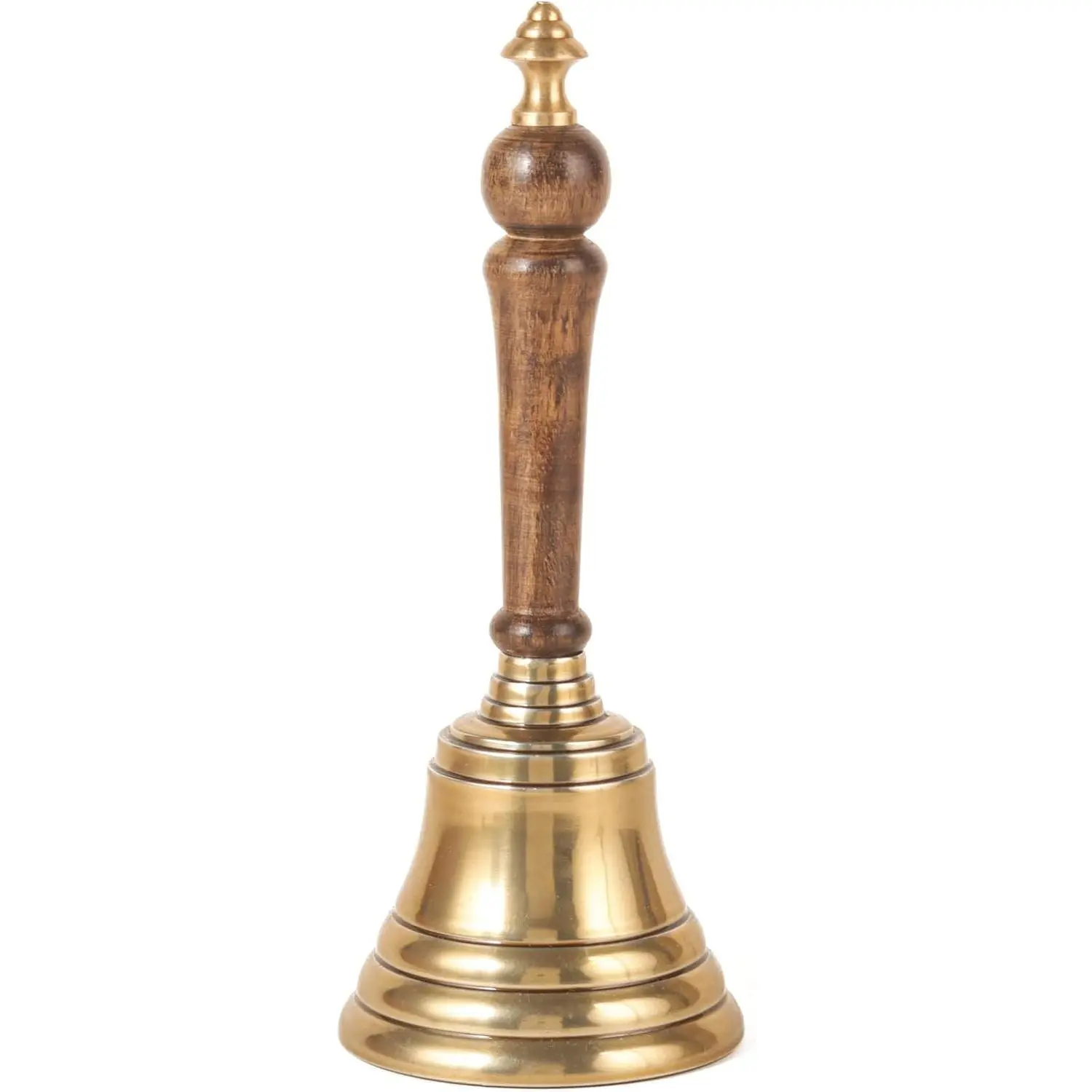Hand Bell with Antique Brass Finish and Wooden Handle – Perfect for Weddings, Schools, Games, Reception Desks, Religious Ceremonies & Events – 3” Diameter, 8” Height