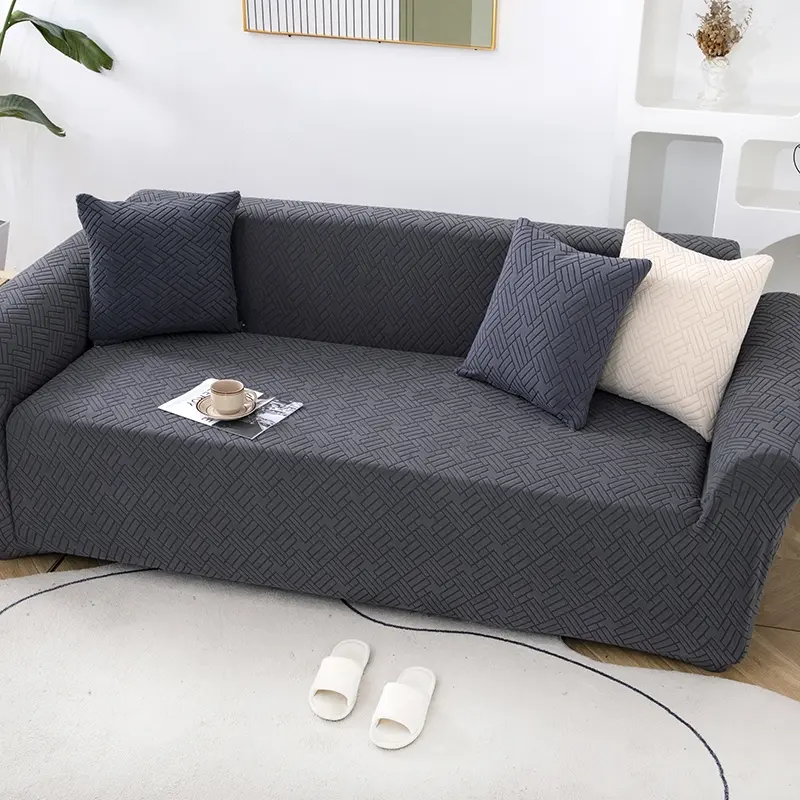 Geometric Weave Jacquard Stretch Full Wrap Sofa Cover All Inclusive Anti-Scratch Pet Friendly Non-Slip Elastic Couch Slipcover Washable Furniture Protector For L-Shaped Chaise Sectional 1/2/3/4/5Seater Living Room Sofa Protector,