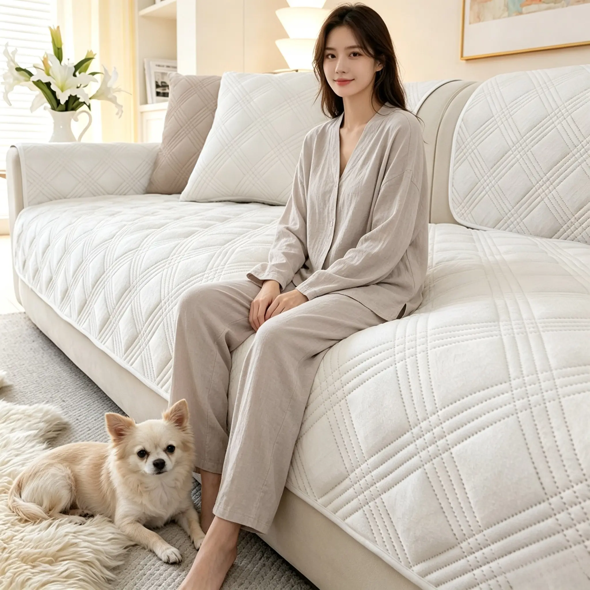 1pc Soft Sofa Cushion, Striped Design, Reusable, Pet-Friendly, Fits 1/2/3/4 Seater Sofas, All Seasons Use