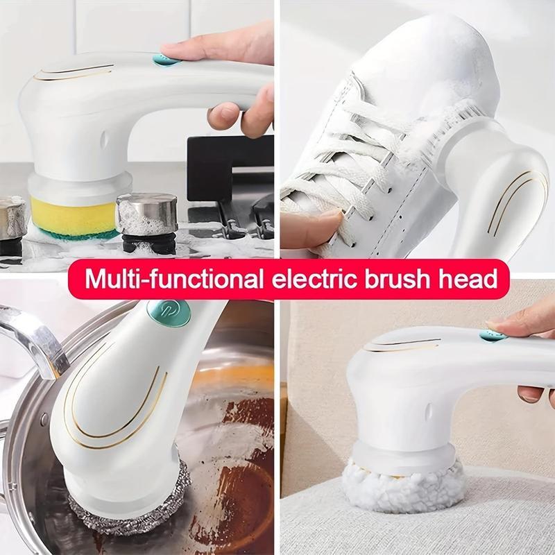 Electric Cleaning Brush Kit - 5 Replaceable Heads for Bathroom, Kitchen & Toilet - Powerful Household Scrubber