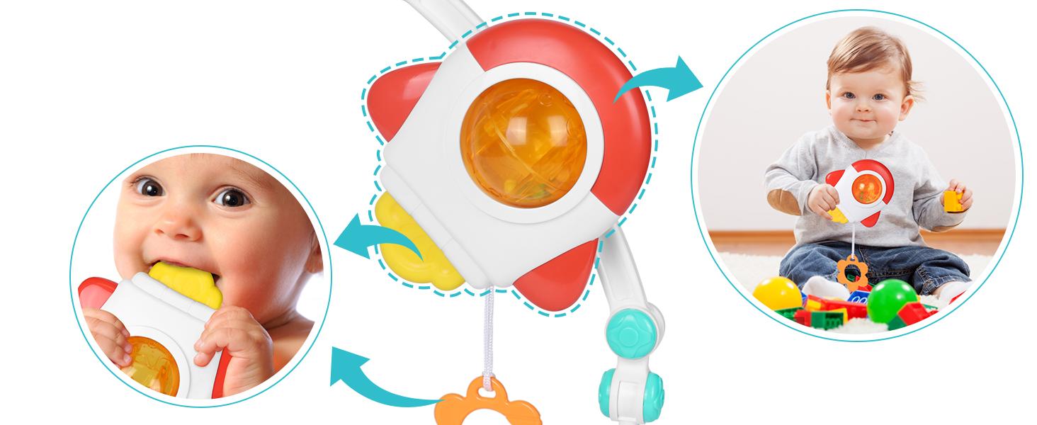 Stroller Arch Toy for Baby, Musical Carseat Toys Hanging with Teething, Baby Mobile for Crib Bassinet Car Seat and Bouncer, Car Seat Activity Toy for Babies 0-12 Months