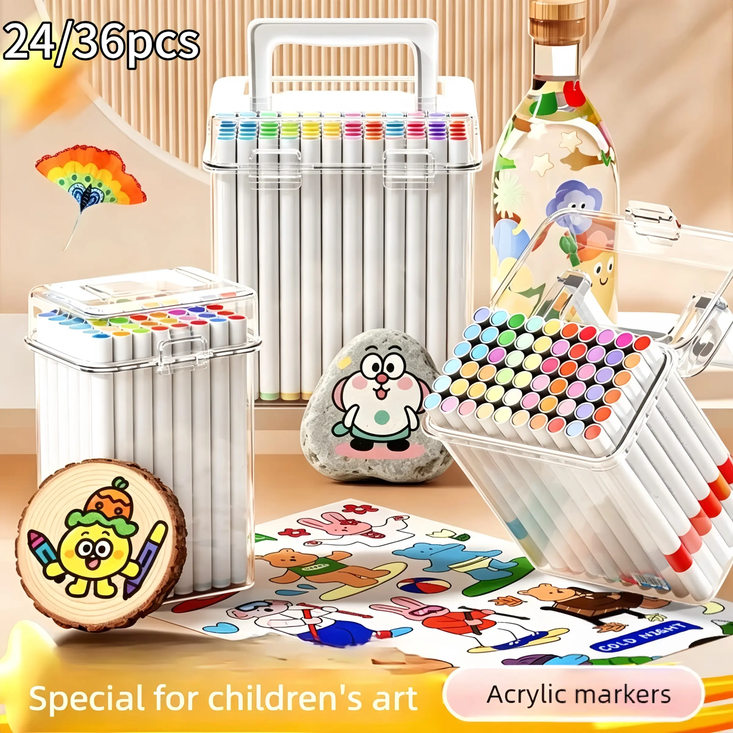 Washable Non-Leaking Layering Acrylic Marker Pens, Ideal for Elementary Students, Waterproof Bucket Colorful Pens