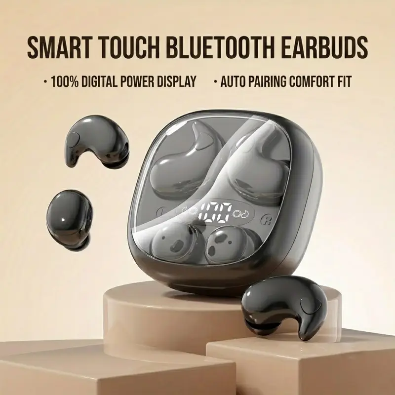 Sleep Earbuds for Side Sleepers, 2 Pairs Wireless Bluetooth 5.4 Invisible Mini Headphones with 1.67wh 100HR Playtime Charging Case, Noise Cancelling, Low Latency, Beige