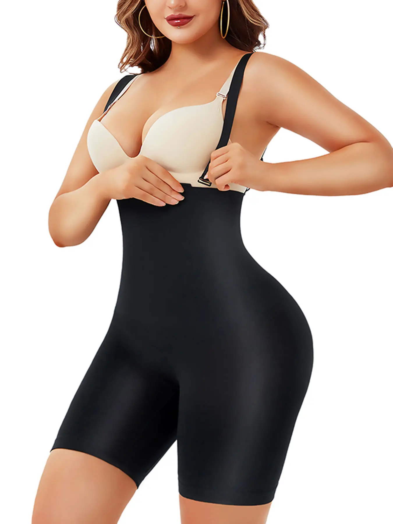 Seamless One-Piece Shapewear Panties High Waist Tummy Control Removable Straps Lightweight No-Trace Anti-Slip Bottom Opening