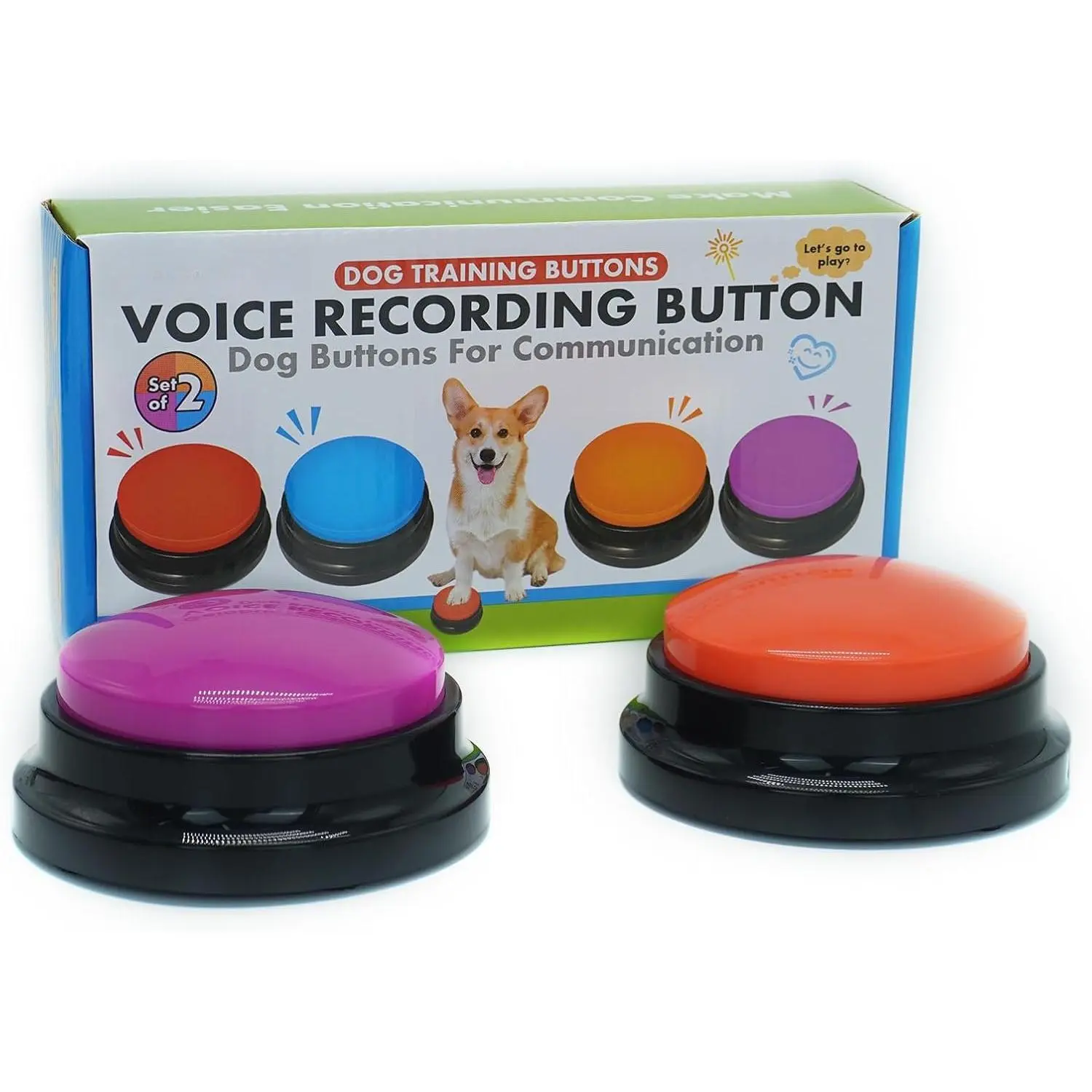 Set of 2  Buttons for Communication, Voice Recordable Buttons for Classroom,   Talking Buttons Starter Set,  Easy Speaking Buttons Tools