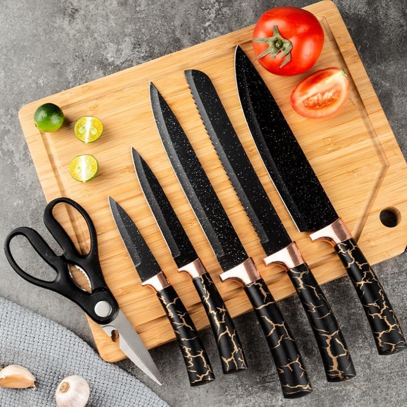 Kitchen Knife Set with Storage Holder, 25pcs/set Including Stainless Steel Knives & Scissors & Spatula & Tongs & Whisk & Cutting Board, Modern Home Kitchen Utensils Set, Kitchenware