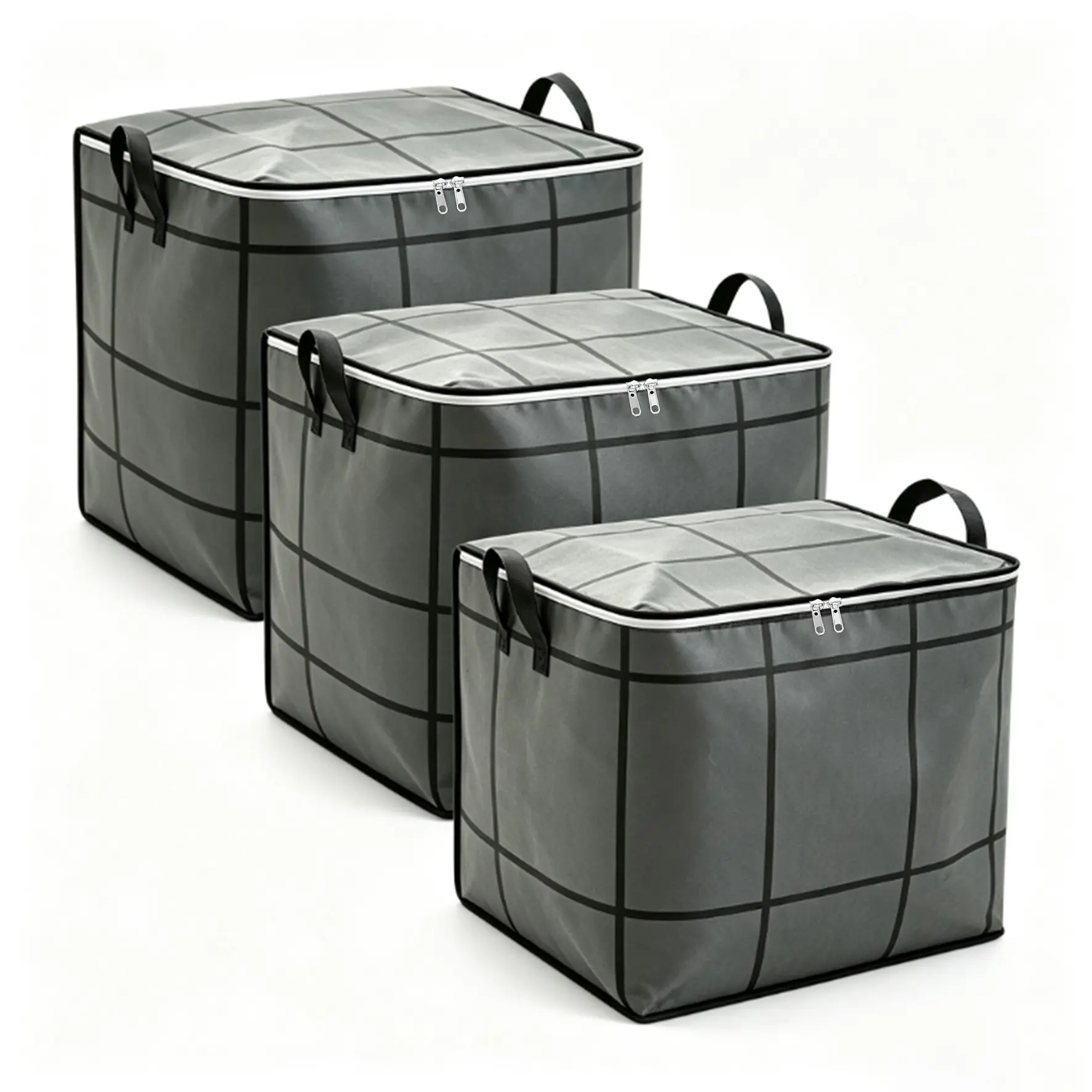 3-Piece Large Capacity Clothing Storage Bags Set, Foldable Organizer Boxes with Reinforced Handles & Durable Zippers, Ideal for Clothes Blankets Mattresses