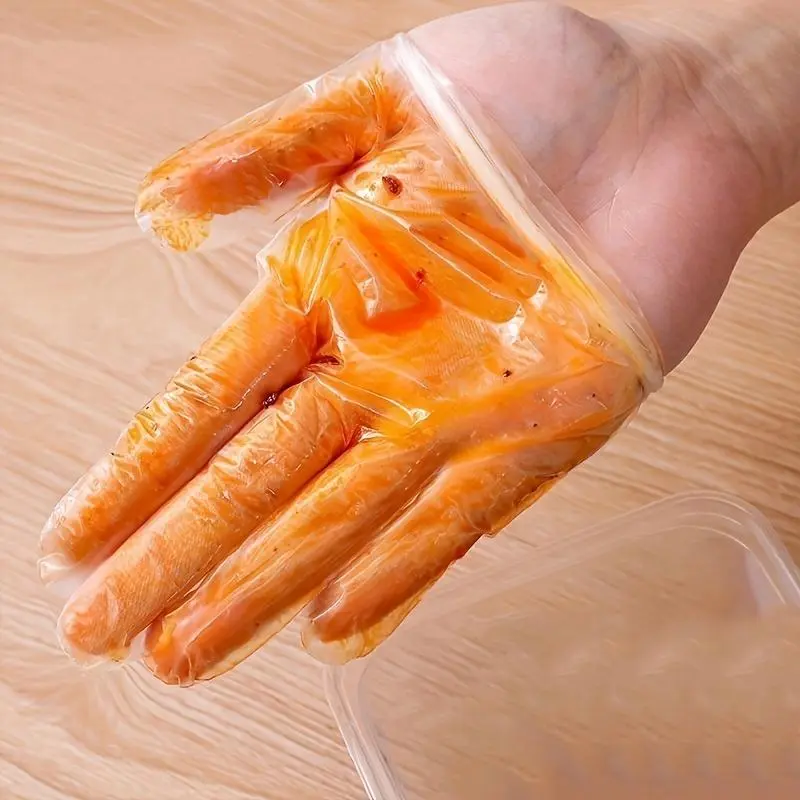 200-Count Disposable TPE Gloves, Powder-Free Clear Gloves, Thickened, Flexible and Oil-Resistant, for Kitchen Cleaning, Food Handling, Hair Coloring, Salon and Household Use