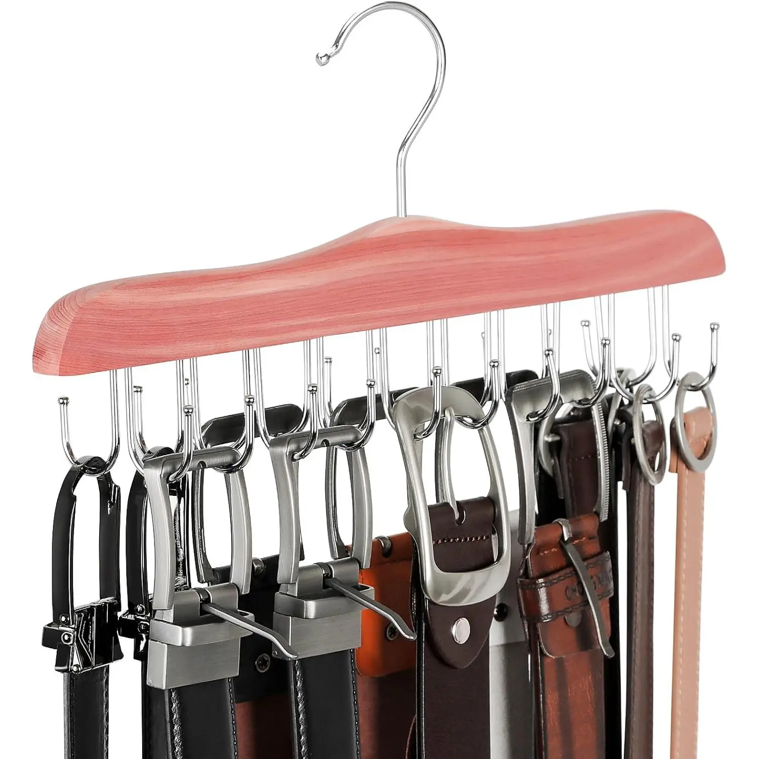 Cedar Wooden Belt Hanger with 20 Rotatable Hooks, 1 Pack Modern Closet Organizer and Storage for Bra, Top, Tie, Purse, Hat, Necklace, Scarf - CT48U