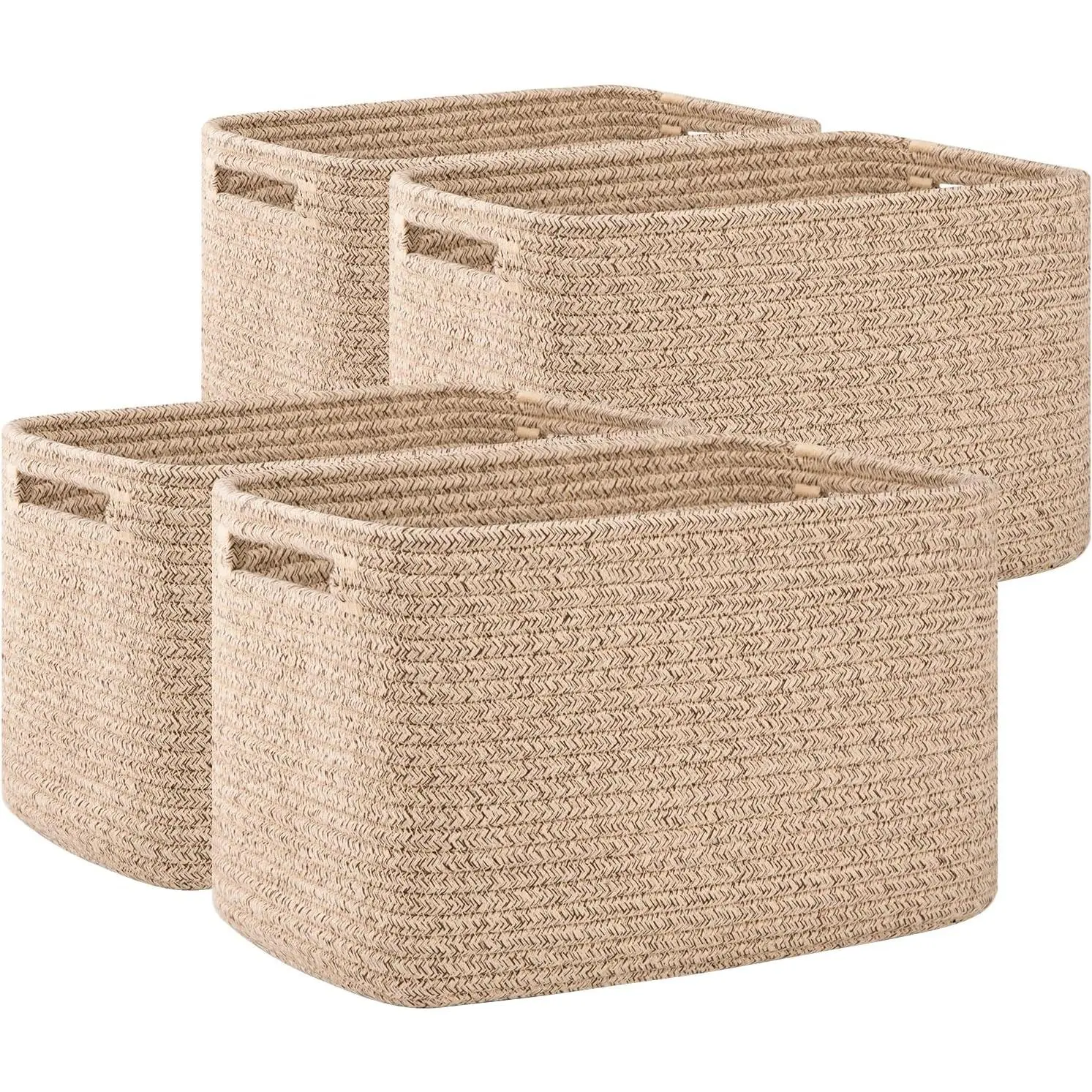 4 Pack Storage Baskets for Organizing, Cube Storage Bins for Shelves, Rectangle Storage Baskets With Handles, Woven Baskets for Storage, 12.7''Lx9''Wx7.8''H, Mixed Brown