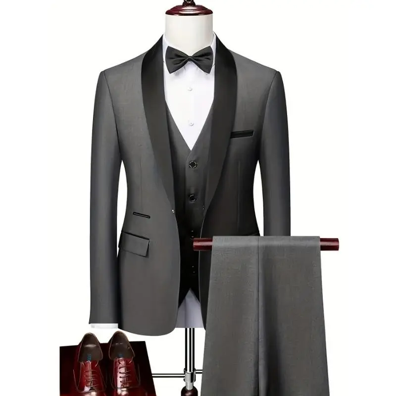 Men's 3pcs Suit Set Stretch Formal Blazer Vest & Pants Slim Fit Business Wedding Suit for Groom Groomsmen Corporate Events Luxury Business Attire