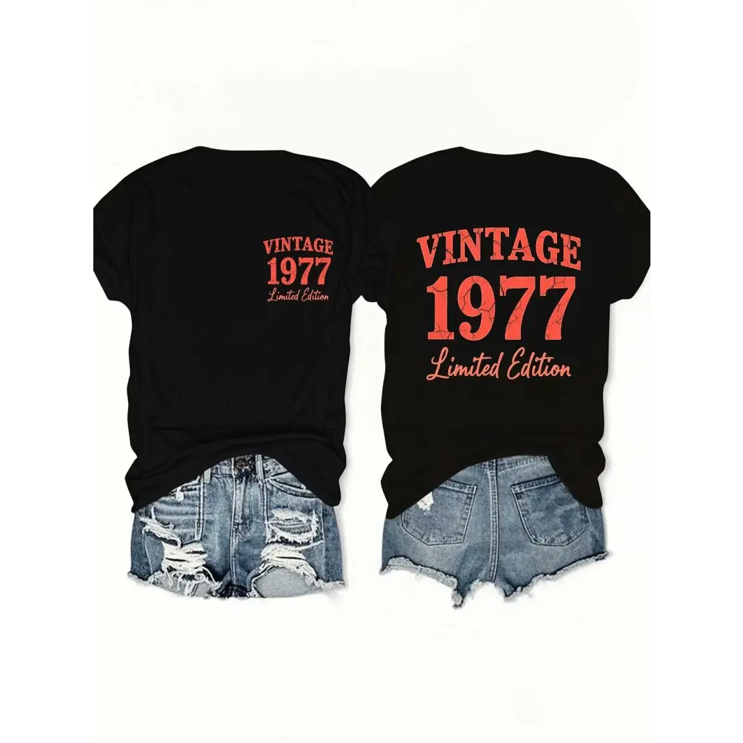 Vintage 1977 Limited Edition Cotton T Shirt Womens Casual Short Sleeve Tops Soft Breathable Summer Clothes For Birthday Party Daily Wear Weekend Outings 47th Birthday Gift