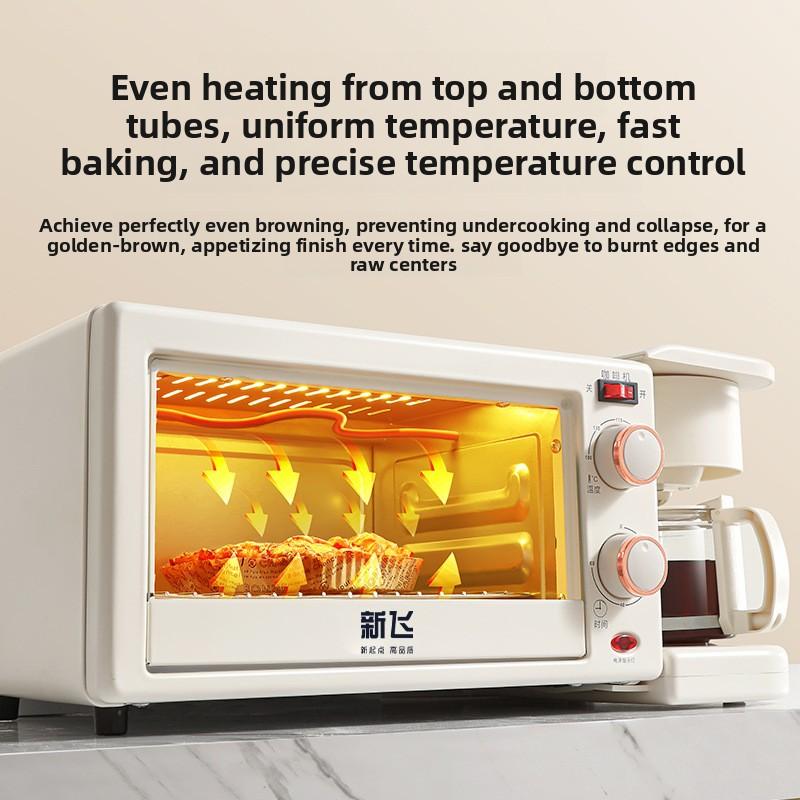 3-in-1 Multifunctional Household Breakfast Machine with Oven Coffee Maker Bread Toaster Sandwich Grill & Frying Pan All in One