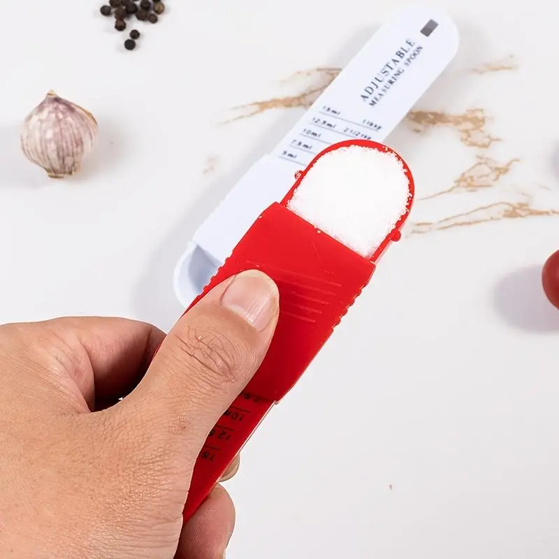 1pc/2pcs Adjustable Plastic Measuring Spoon with Scale, Seasoning Measuring Spoon, Sugar Powder Milk Powder Coffee Measuring Spoon, Kitchen Tool Measuring Spoon