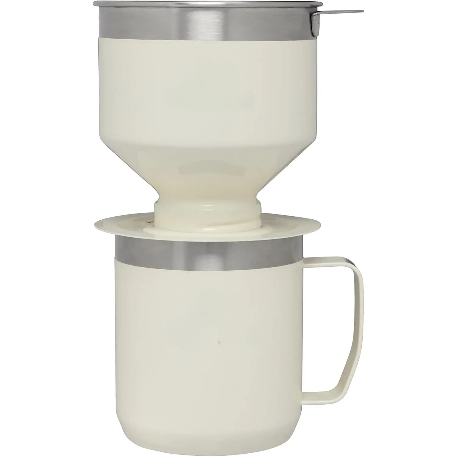 Cylindrical Perfect Brew Pour Over Coffee Maker Set - 12oz Insulated Stainless Steel Camp Mug with Lid, Washable Filter, BPA-Free Cream Gloss Drip Tool for Outdoor Use