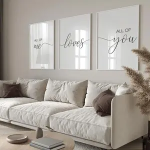 2D Flat 3pcs/set Unframed Wall Art,All of Me Loves All of You Letter Pattern Canvas Painting Print,Canvas Painting, Poster Print, Artwork Wall Painting for Gift, Bedroom, Office, Living Room, Home Decoration, Gift for Valentine's Day