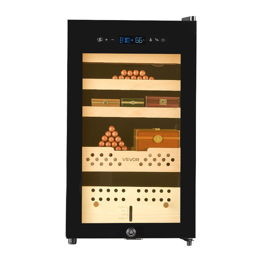 VEVOR Electric Humidor, 70L, 400 Counts Electric Cigar Humidor Cabinet with Compressor Cooling, Constant Humidity Temperature Control, Spanish Cedar Wood Shelves Drawers, 4 Layers, for Household