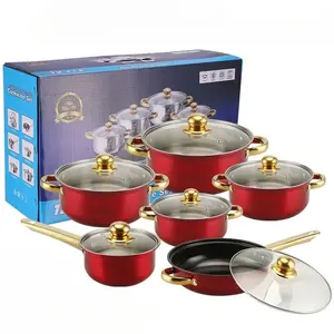 12-Piece set (6 pots + 6 lids) Stainless steel red cookware set, non-stick pan, heat-resistant, including frying pan, saucepan and pots and pans, versatile, stylish, durable Perfect gift
