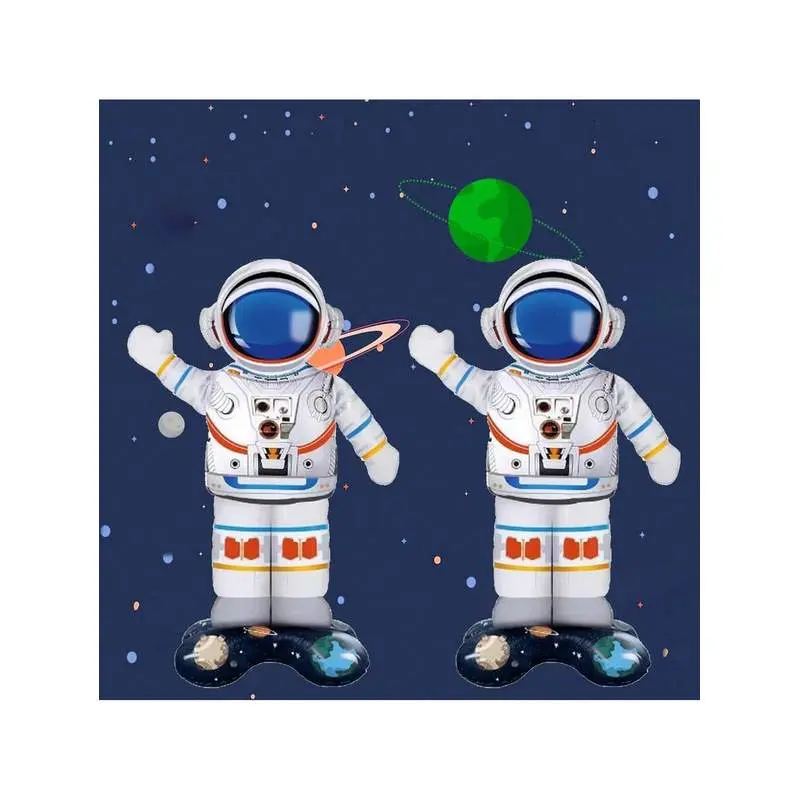 2pcs Large Base Astronaut Rocket Foil Balloons For Birthday Party Decoration, Space Theme Event Supplies